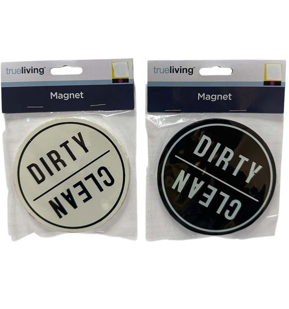 trueliving Clean Dirty Dishwasher Magnet Set, Round Design